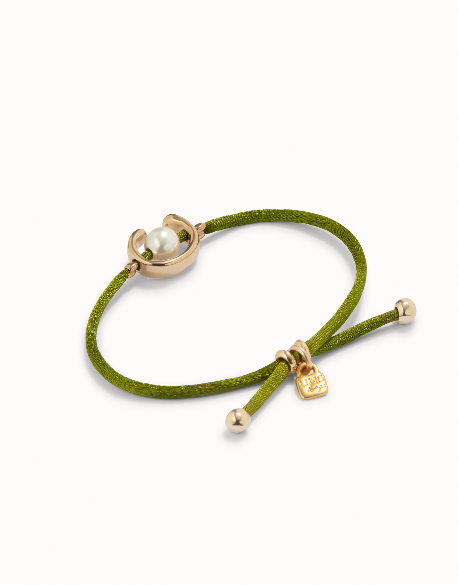 18K gold-plated dark green thread bracelet with shell pearl accessory., Golden, large image number null